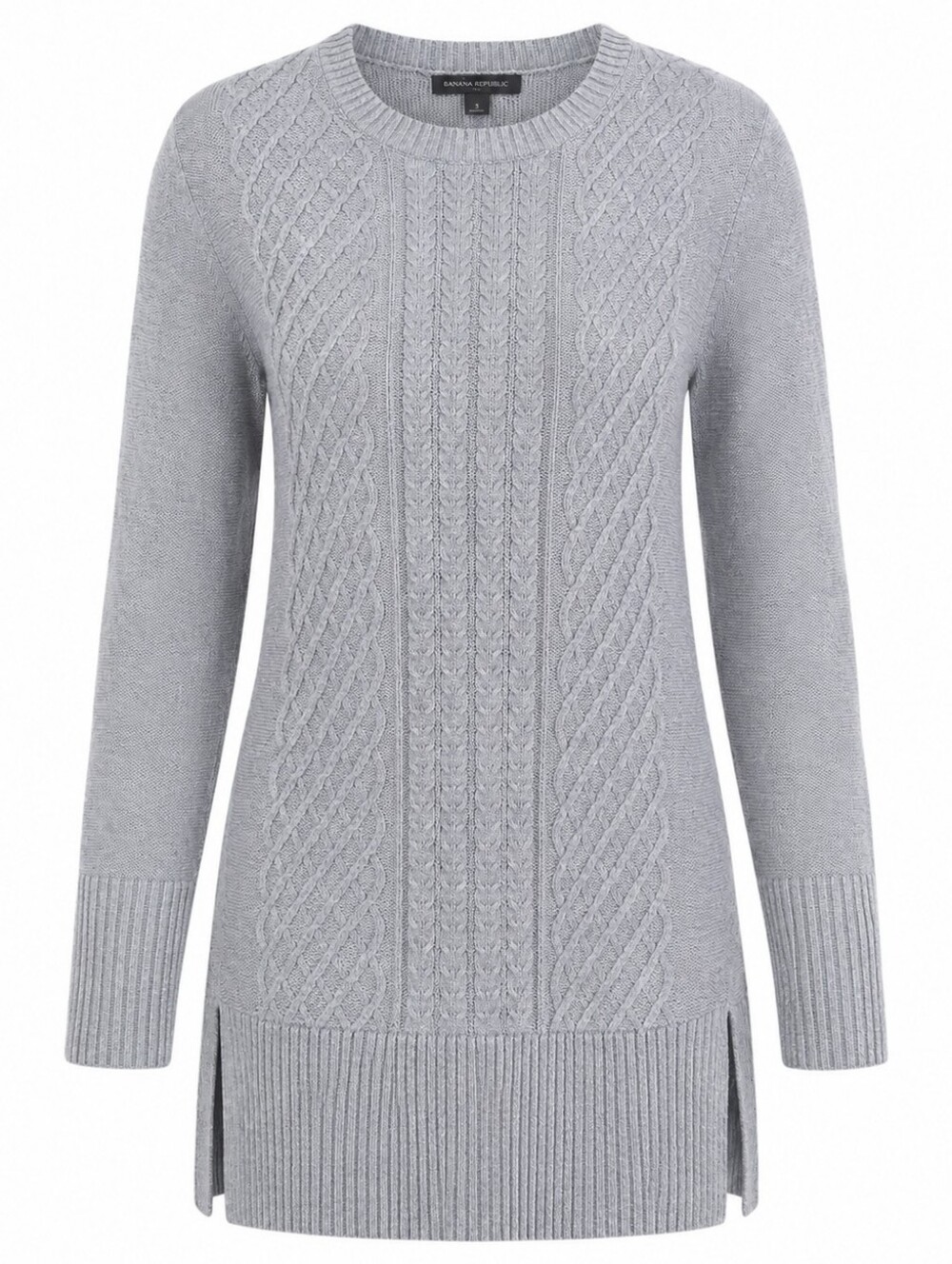BANANA REPUBLIC |‎ Cable Knit Sweater Dress Tunic Gray Cotton Blend Pullover | S